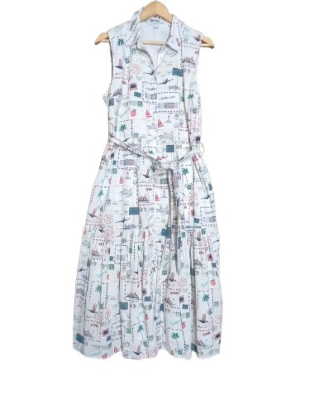 J.CREW Re-Imagined Graphic Print Sleeveless Belted Midi Shirt Dress 10